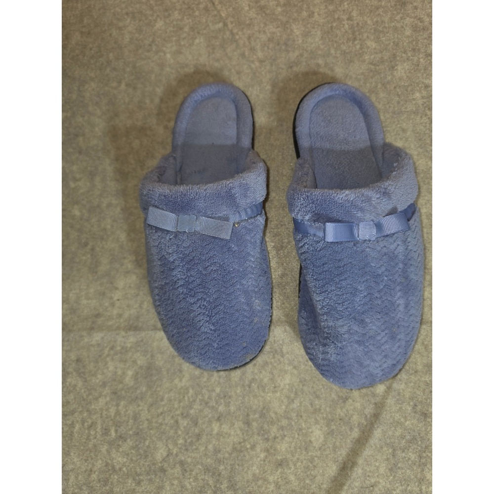 Isotoner Womens Blue Fleece Slippers Bow Detail‎ Slip On House Shoes Size 7.5-8
